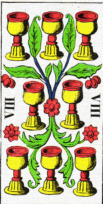 Tarotová karta Osm pohárů